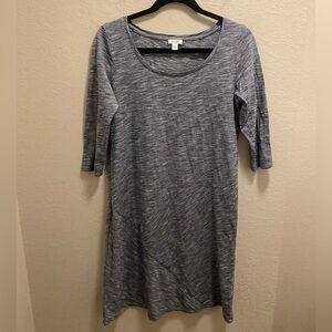 J. Jill Purejill Blue And White Space Dye 3/4 Sleeves Midi Dress